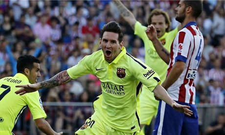 Lionel Messi celebrates scoring Barcelona's winner