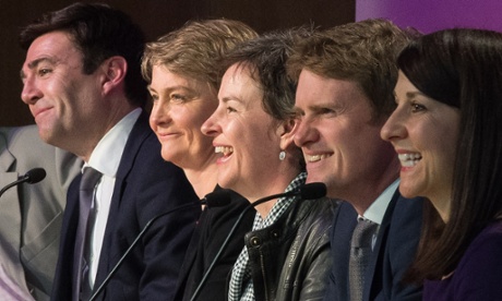 Labour MPs (L-R) Andy Burnham, Yvette Cooper, Mary Creagh, Tristram Hunt and Liz Kendall address delegates at the Progress annual conference in central London.