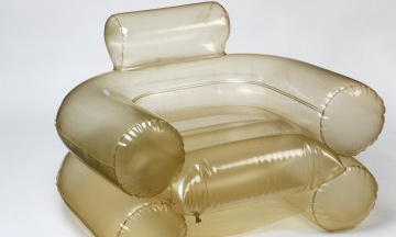 Blow up chair: this chair was originally soft and flexible but over time has become rigid and has yellowed. The chair is still displayable but it is always kept fully inflated to ensure that the shape is maintained.