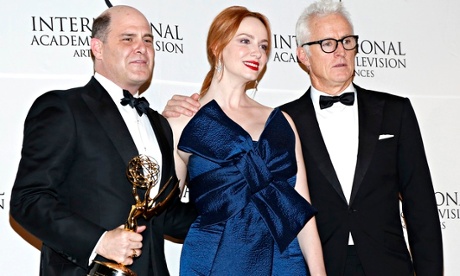Matthew Weiner, Christina Hendricks and John Slattery