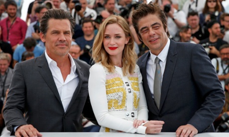 Josh Brolin, Emily Blunt, and Benicio Del Toro at this morning's photocall for Sicario.