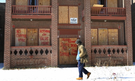A boarded up house in Cleveland. Many foreclosed homes were gutted by thieves.