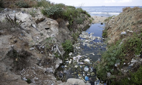 Rubbish flows into the sea in Dbayeh, north of Beirut in September 2014. Lebanon has many treatment plants but few connections to the sewage system.