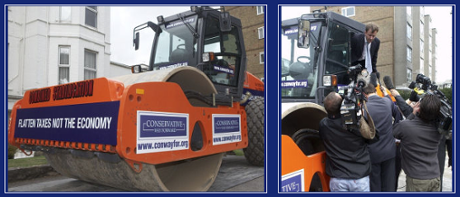 Greg Hands, the new chief secretary to the Treasury, in a steamroller