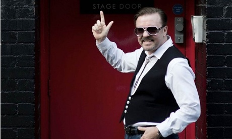 Ricky Gervais as David Brent, star of The Office, and now upcoming film Life on the Road