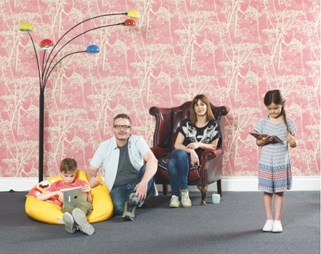 Johnny Taylor with his partner, Gina North, and their children Leon, eight, and Myla, six