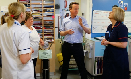 David Cameron at Witney Community Hospital. The Conservative party have pledged to spend an extra 8bn GBP a year on the NHS.