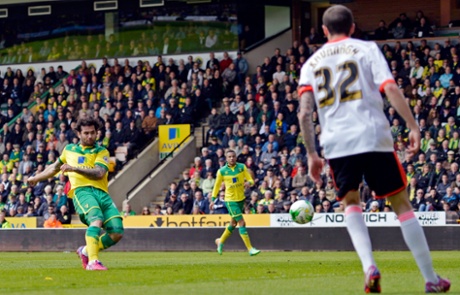Bradley Johnson fires Norwich City into the lead at Carrow Road.