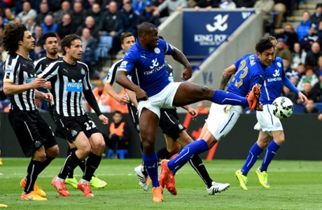 Wes Morgan prods home Leicester's second goal of the game.