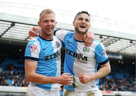 Blackburn Rovers' Craig Conway, right, celebrates with fellow goalscorer Jordan Rhodes.