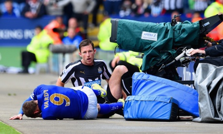 Jamie Vardy is down but thankfully not out after his brush with the TV camera courtesy of Mike Williamson.