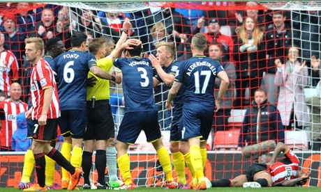 Disbelief for James Ward-Prowse and his Southampton team-mates as the referee shows Ward-Prowse a red card.