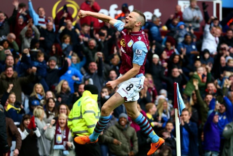 Tom Cleverley and the Aston Villa fans are rather pleased with how the match is going.