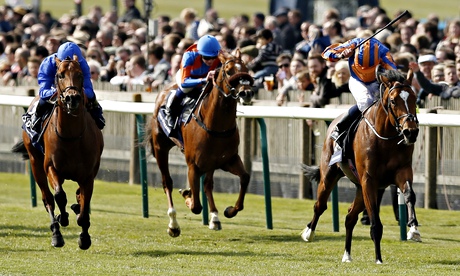 Gleneagles, ridden by Ryan Moore, winning the 2000 Guineas Stakes at Newmarket, from Territories,
