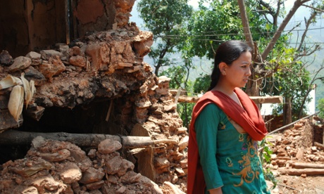 Rashmita Shashtra, de facto village head, survey the ruins of Swarathok.