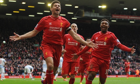 Steven Gerrard of Liverpool celebrates his winning goal.