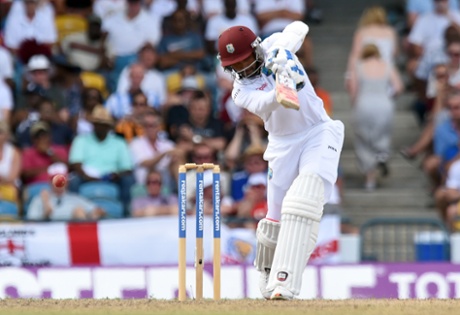 West Indies captain Denesh Ramdin edges the ball into the grateful gloves of England wicketkeeper Jos Buttler.