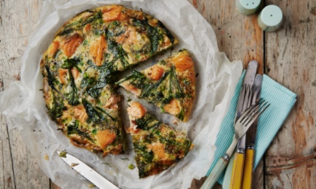 Frittata with tenderstem broccoli, peas and salmon