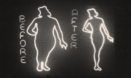 'before and after' woman's profile in neon sign