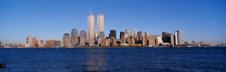 The downtown Manhattan skyline, shown here from Liberty State Park in 1998, was utterly dominated by the twin towers.