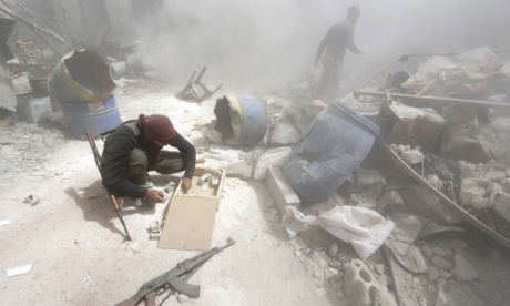 The aftermath of an attack on fighters in Aleppo, Syria.