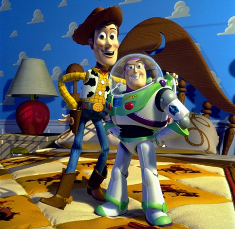 Woody and Buzz Lightyear in Toy Story, directed by John Lasseter.