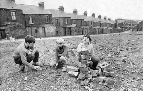 Children play on the site of demolished houses in Byker, Newcastle