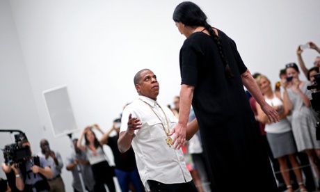 Jay Z dances with the Marina Abramovic at the Pace Gallery.