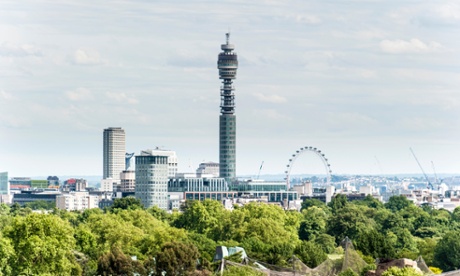 A view of the BT Tower and the London Eye from Primrose Hill, Camden. 