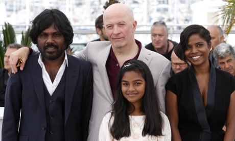 Jesuthasan Antonythasan,Jacques Audiard,Claudine Vincent Rottiers and Kalieaswari Srinivasanat this morning's photo call for Dheepan.