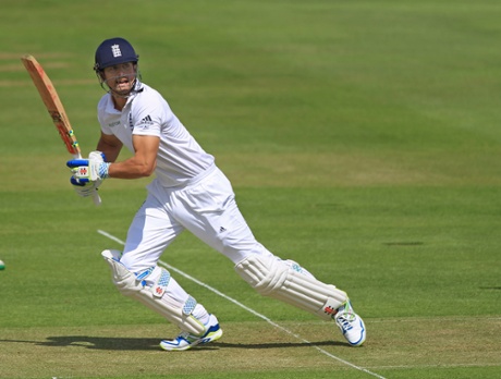 Alastair Cook hits one for four.