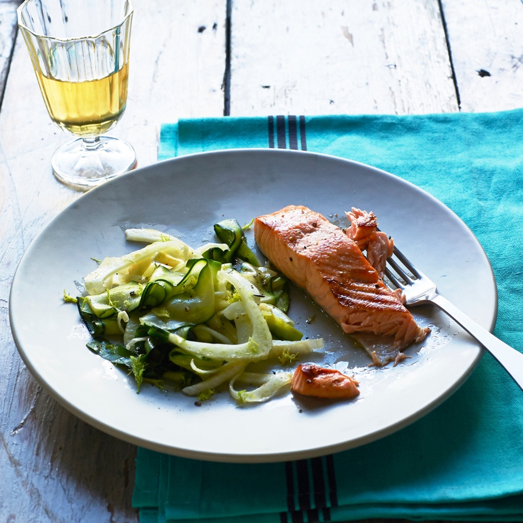The winning recipe: cider and salt grilled salmon with fennel and courgette slaw