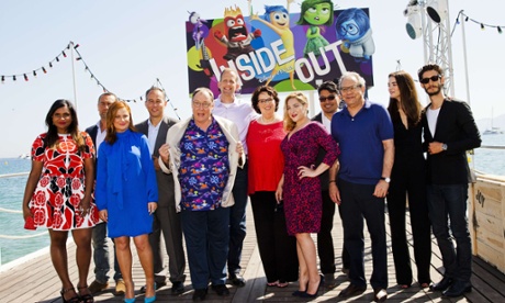 Mindy Kaling, Gilles Lellouche, Amy Poehler, producer Jonas Rivera, John Lasseter, director Pete Docter Phyllis Smith, Marilou Berry,co-director and animation designer Ronaldo Del Carmen,Lewis Black, Charlotte Le Bon and Pierre Niney at a photocall for Inside Out.