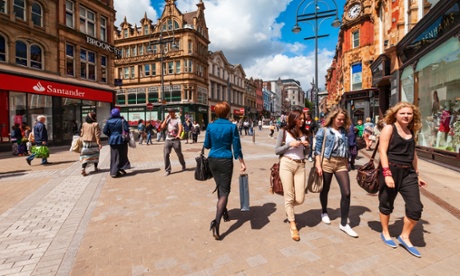 Shoppers in Leeds, West Yorkshire. Clothing sales have enjoyed a surge amid warm weather.