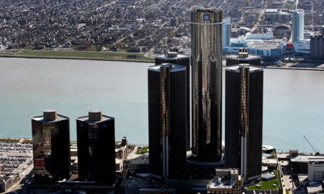 General Motors' world headquarters building stand tallest amid the Renaissance Center on Detroit’s International Riverfront.
