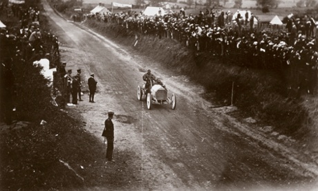 Camille Jenatzy driving his Mercedes to victory in the 1903 Gordon Bennett race at Athy, Ireland