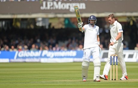 Joe Root celebrates reaching 50.