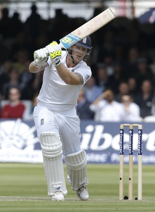 Ben Stokes plays a shot.