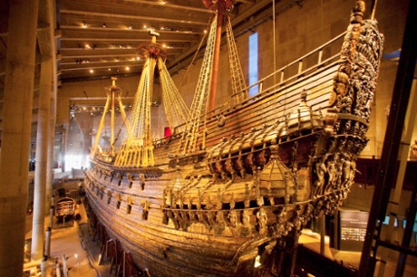 Old sailing ship on display at the Vasa museum.