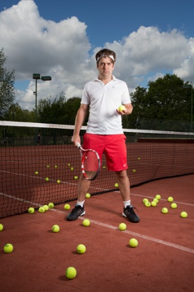 William Skidelsky photographed at his tennis club in Dulwich, south-east London.