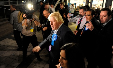 Boris Johnson arrives at the count for Uxbridge and South Ruislip on general election night.