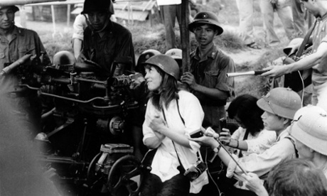 Jane Fonda sings an anti-war song near Hanoi during the Vietnam War in July 1972.