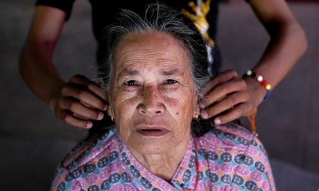 A survivor of the Nepal earthquake at a temporary shelter in Sankhu on the outskirts of Kathmandu.