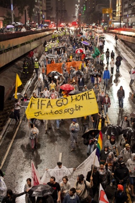 Demonstrators protest against the 2014 Fifa World Cup in São Paulo, Brazil.