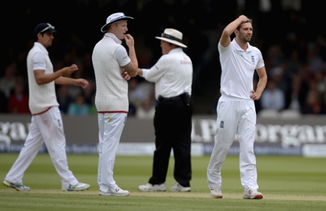Mark Wood reacts after his no ball.