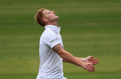Ben Stokes, frustrated after Ian Bell drops a catch.