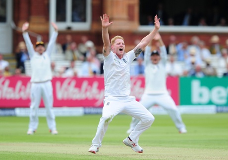 Ben Stokes appeals unsuccessfully for the wicket of Tom Latham.