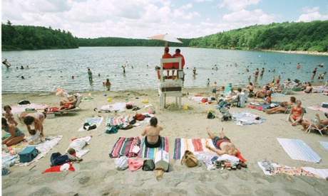 The beach area of Walden Pond.