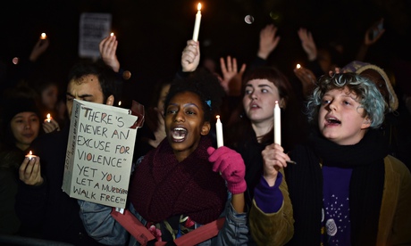 Demonstration in London protesting death of Michael Brown