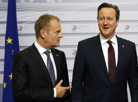 European council president, Donald Tusk, left, with British prime minister, David Cameron